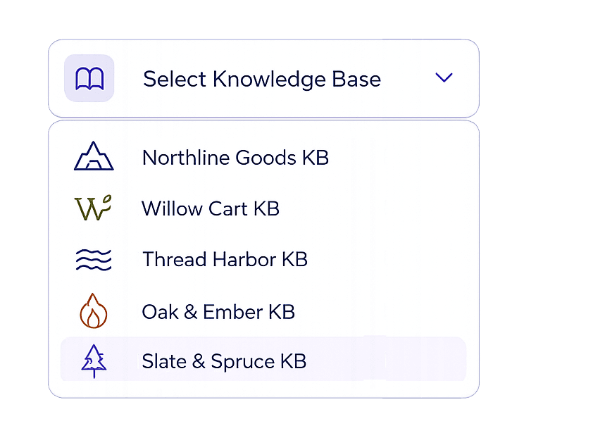 Knowledge base client selector interface