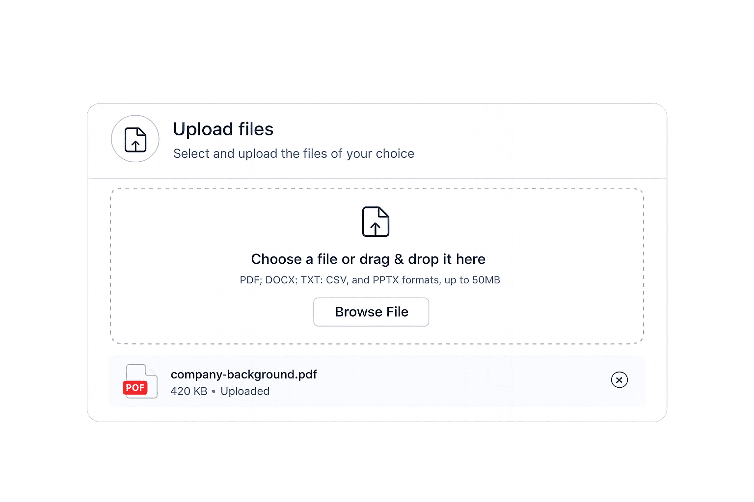 Knowledge base document upload interface