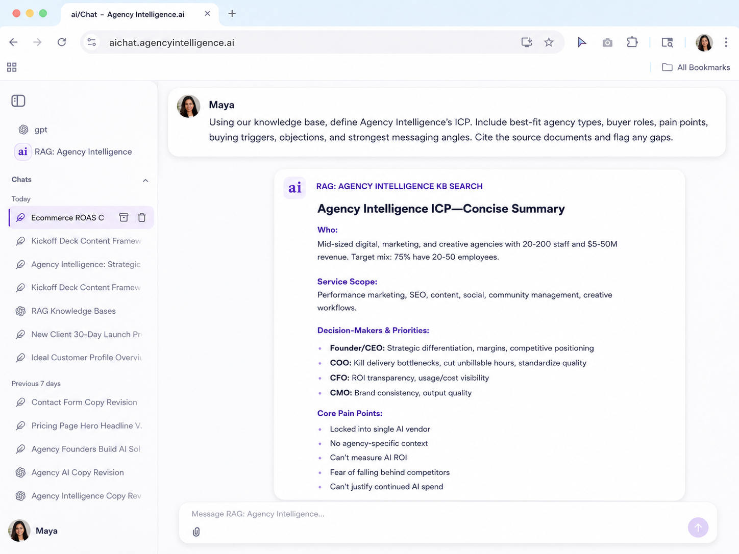 AI knowledge base and client context interface