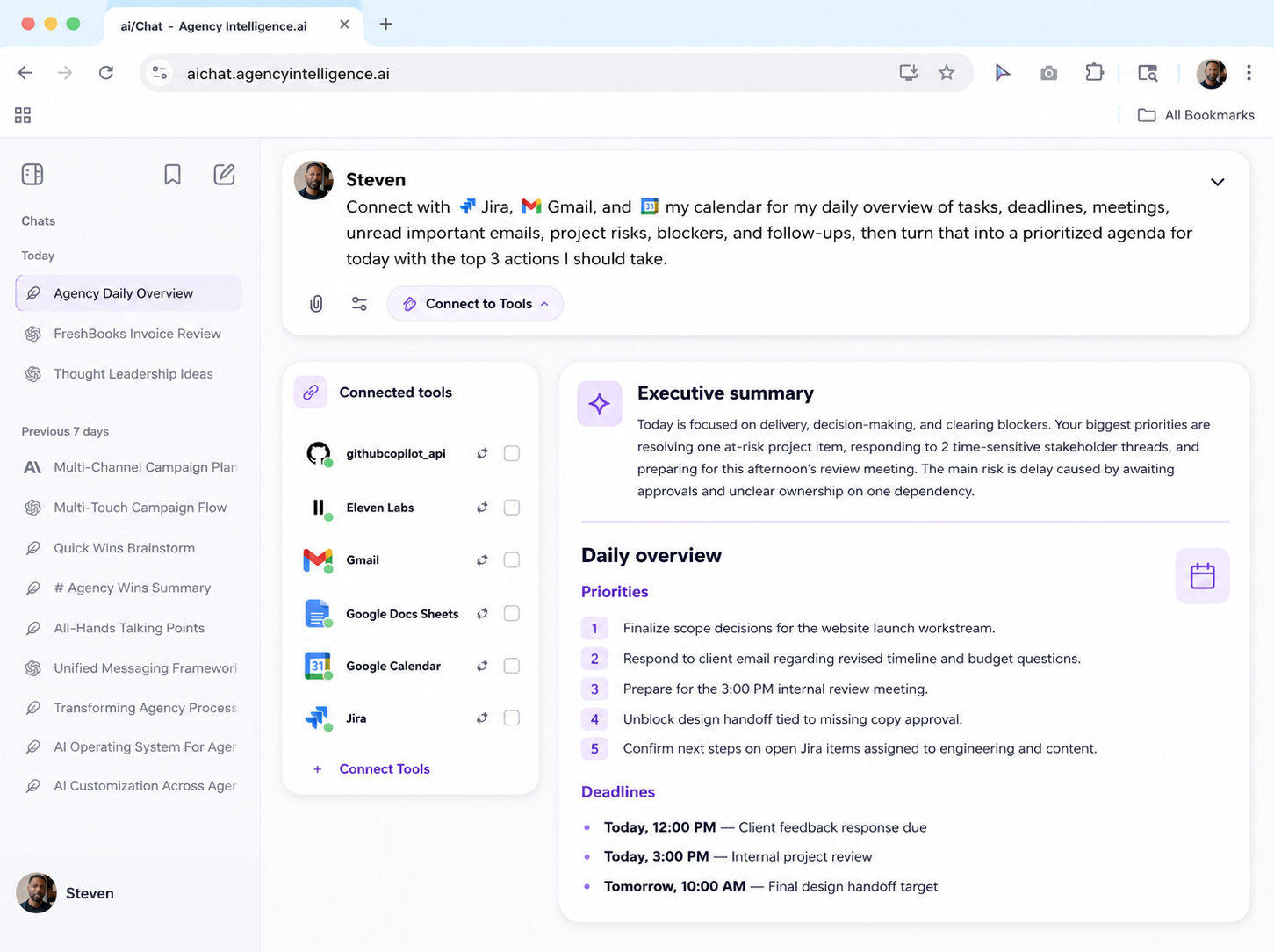 AI integrations and connected tools interface